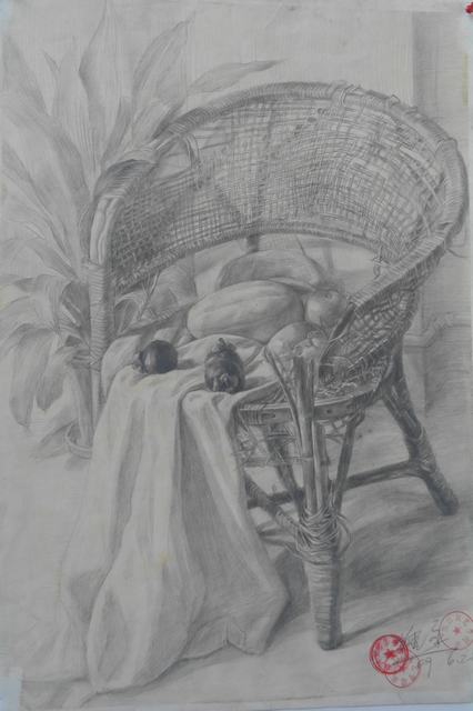 素描　椅子　水果